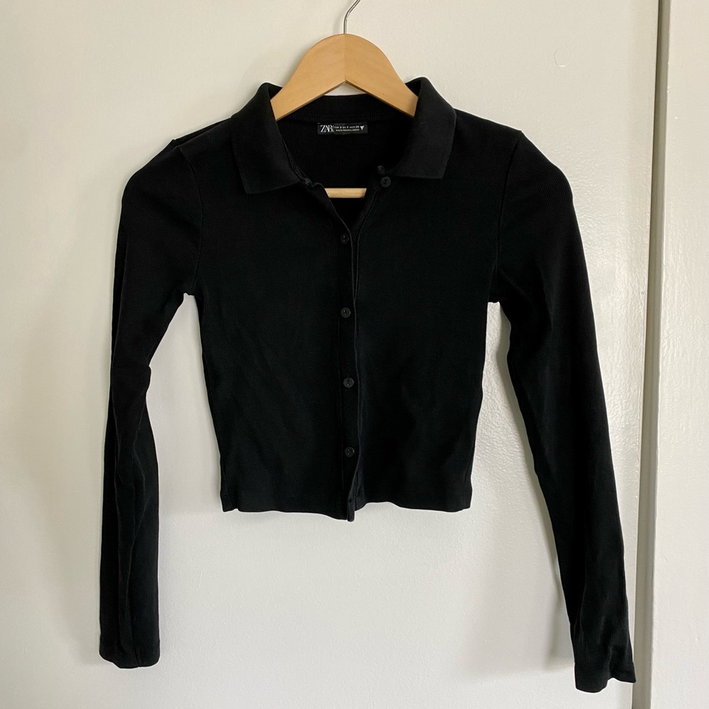 Black Zara basic button up knit